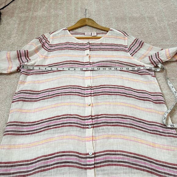 St Tropez West Linen Button-Up Tunic Blouse Top Roll Tab Sleeves XL Resortwear - Picture 7 of 15